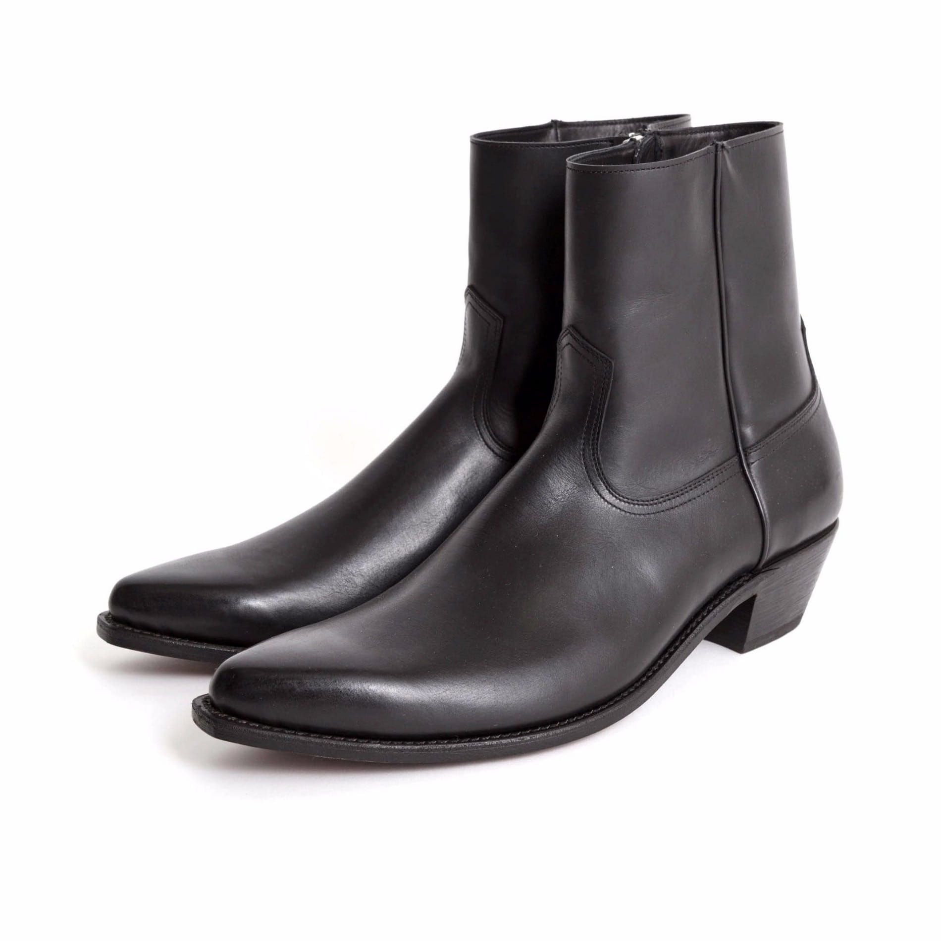 THE LETTERS DRESS SIDE ZIP BOOTS SADDLE CALF LEATHER BLACK