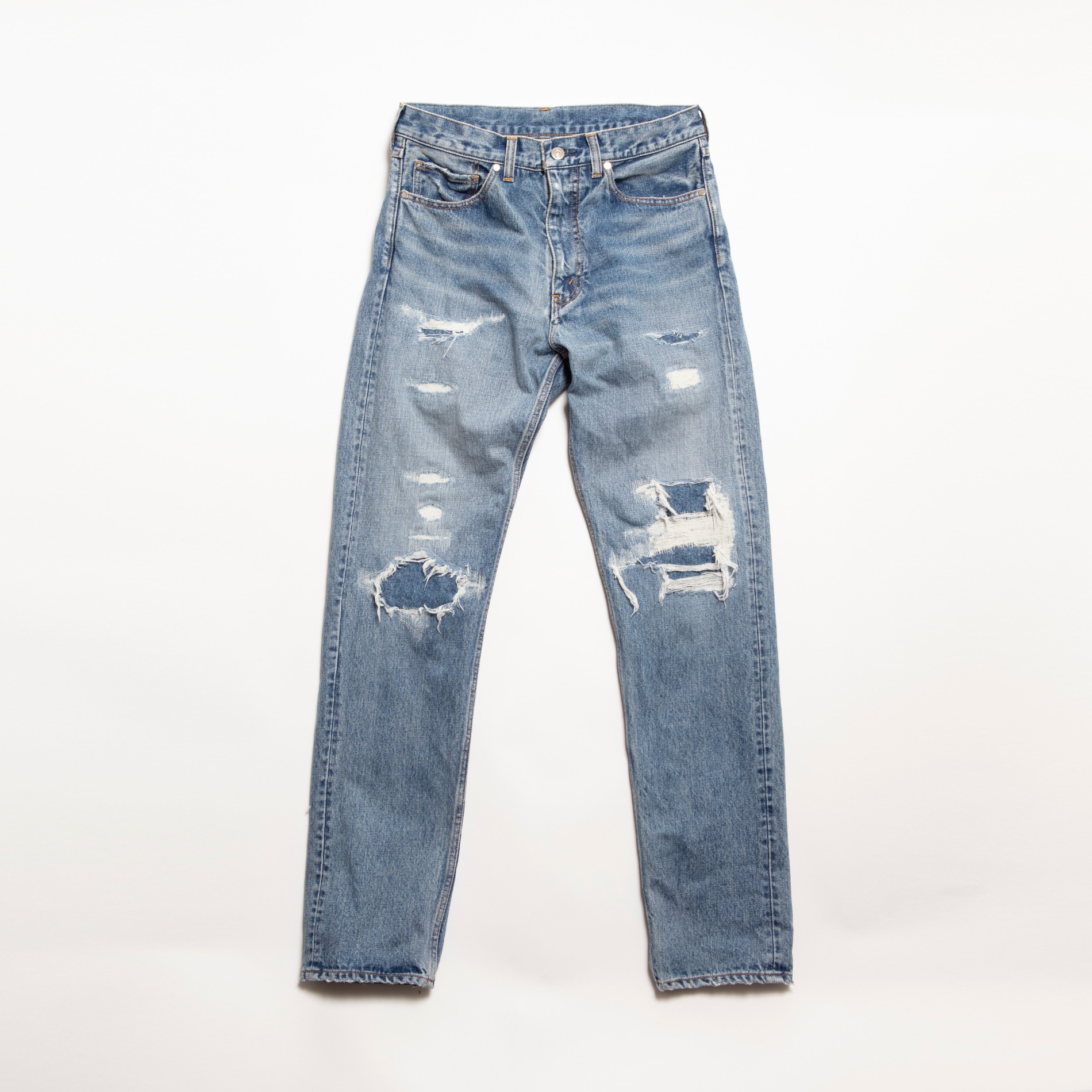 AW21 THE LETTERS 5 POCKETS GRUNGE TAPERED PANTS USED WASHED DENIM INDIGO