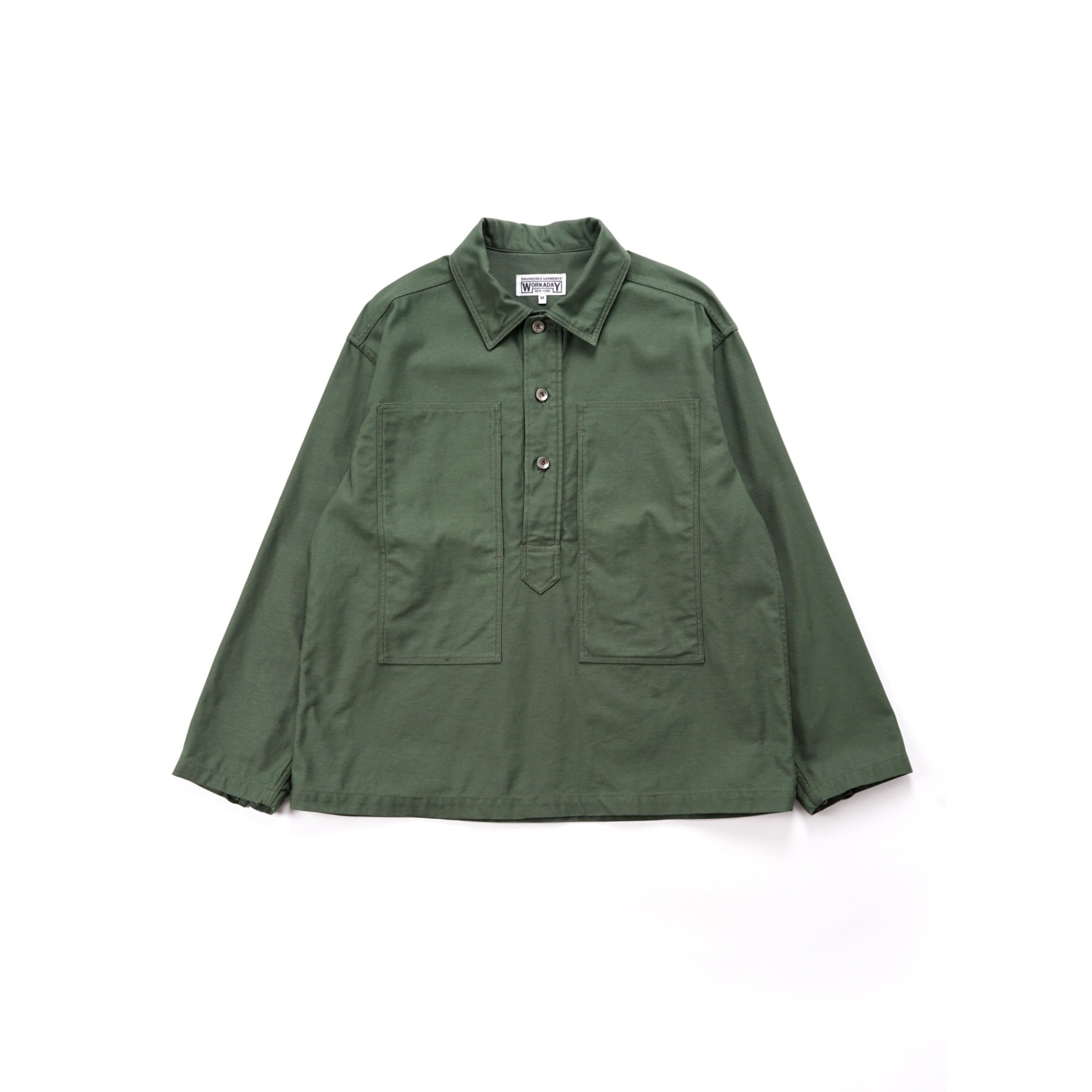 ENGINEERED GARMENTS WORKADAY ARMY SHIRT OLIVE COTTON REVERSE SATEEN