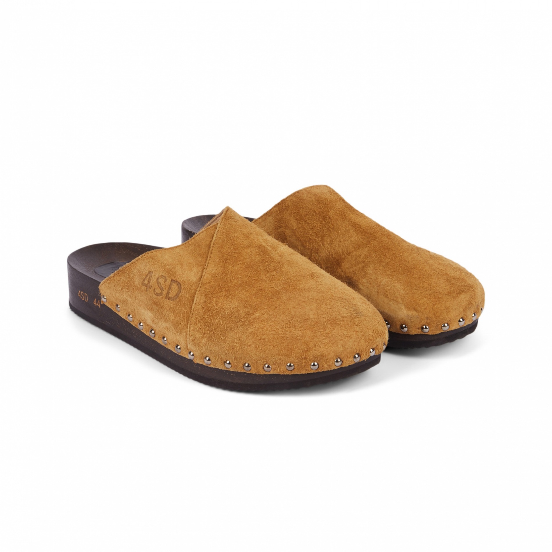 SS22 4SDESIGNS SABOT ROUGH OUT SUEDE WOODEN CLOG CAMEL