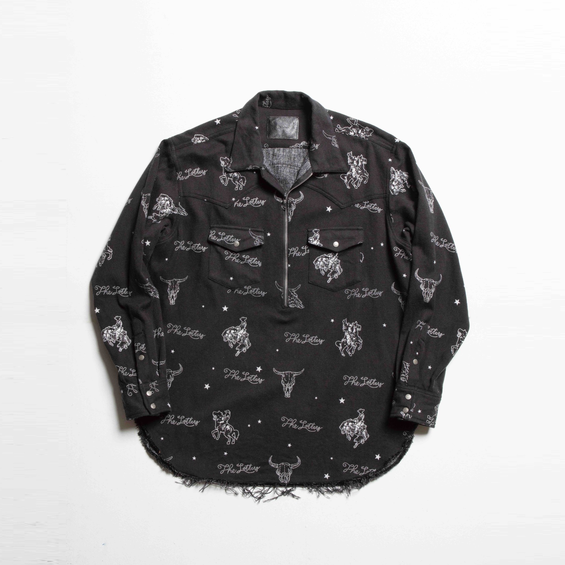 SS22 THE LETTERS WESTERN PULL OVER SHIRT COW BOY SKULL FLANNEL BLACK