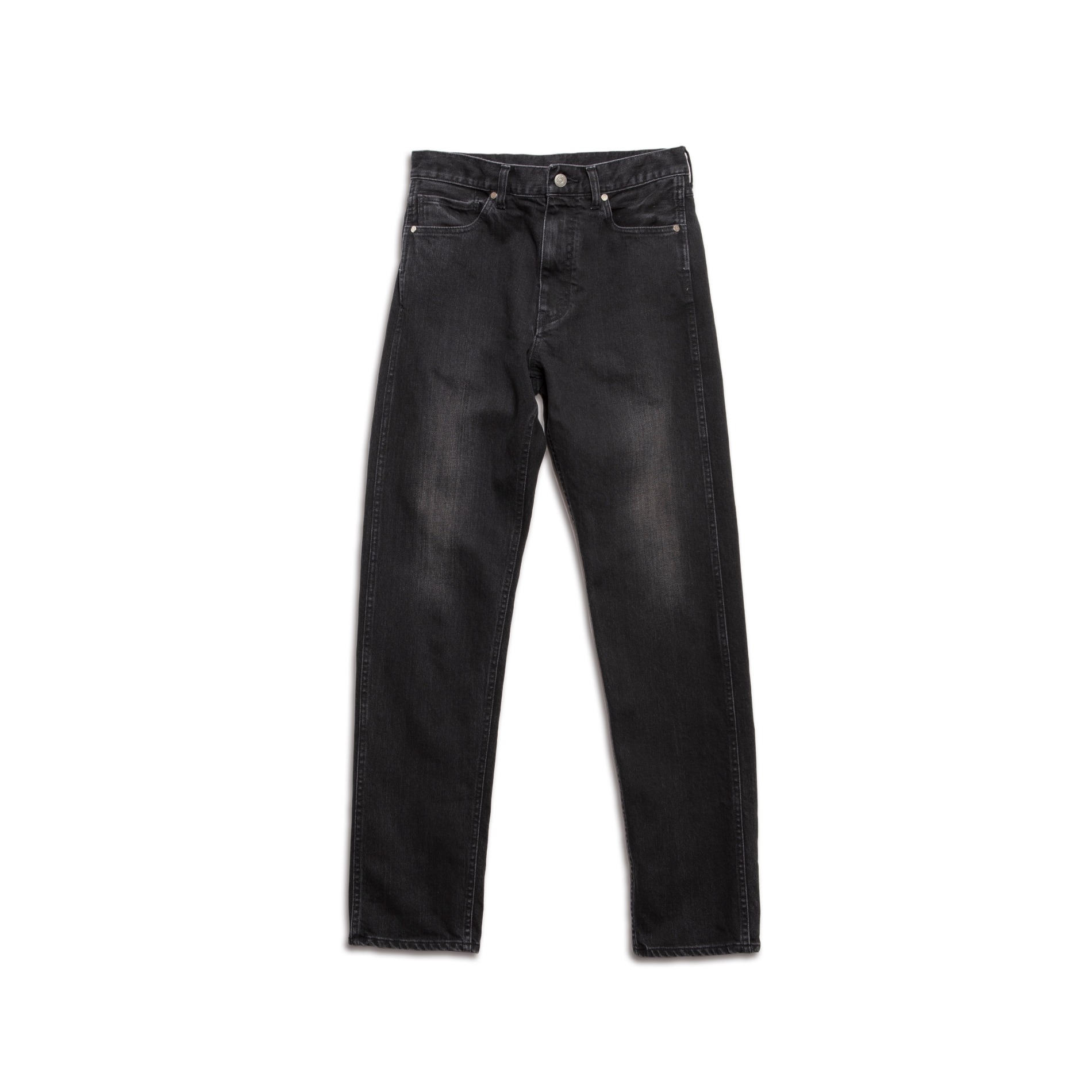 SS22 THE LETTERS 5 POCKET TAPERED PANTS USED WASHED STRETCH DENIM BLACK