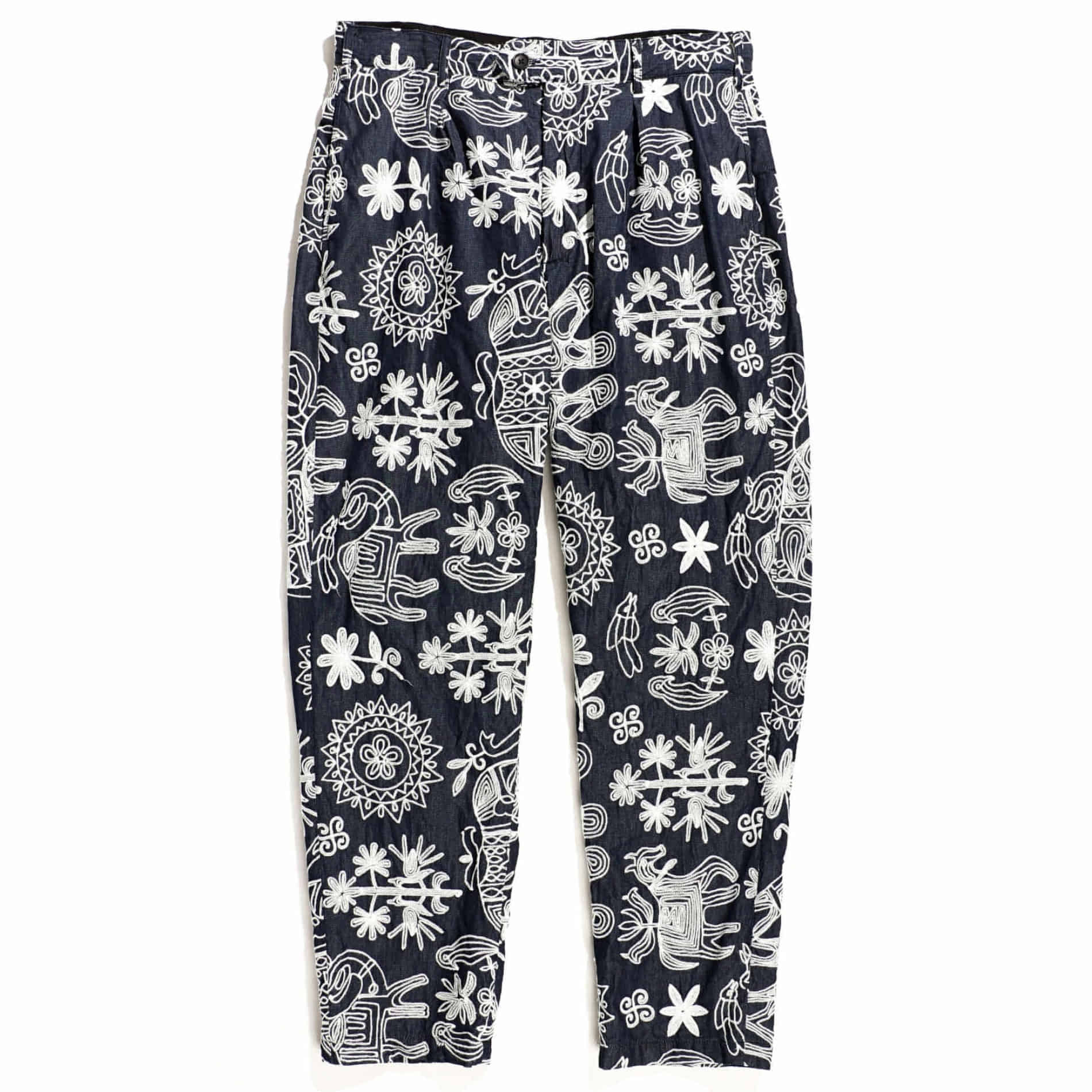 ENGINEERED GARMENTS CARLYLE PANT INDIGO FLORAL EMBROIDERY DENIM