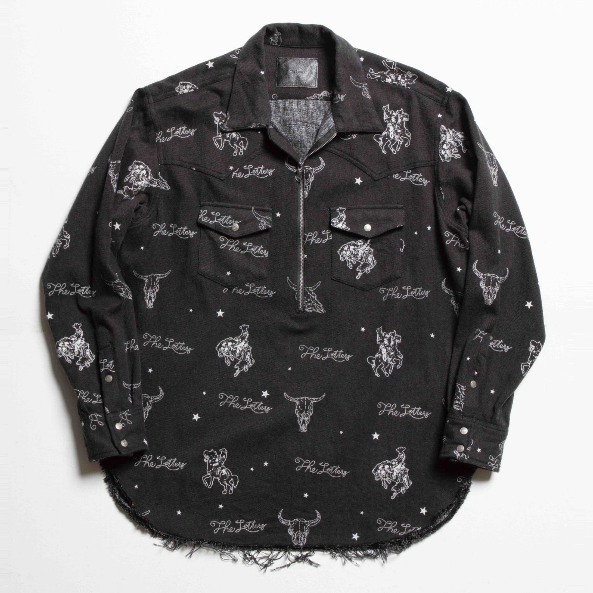 THE LETTERS WESTERN PULL OVER SHIRT COW BOY SKULL FLANNEL BLACK
