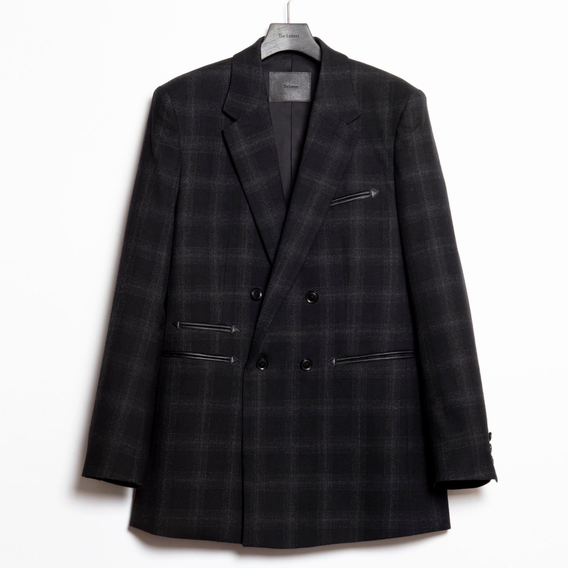 THE LETTERS DOUBLE BREASTED JACKET OMBRE CHECK WOOL BLACK