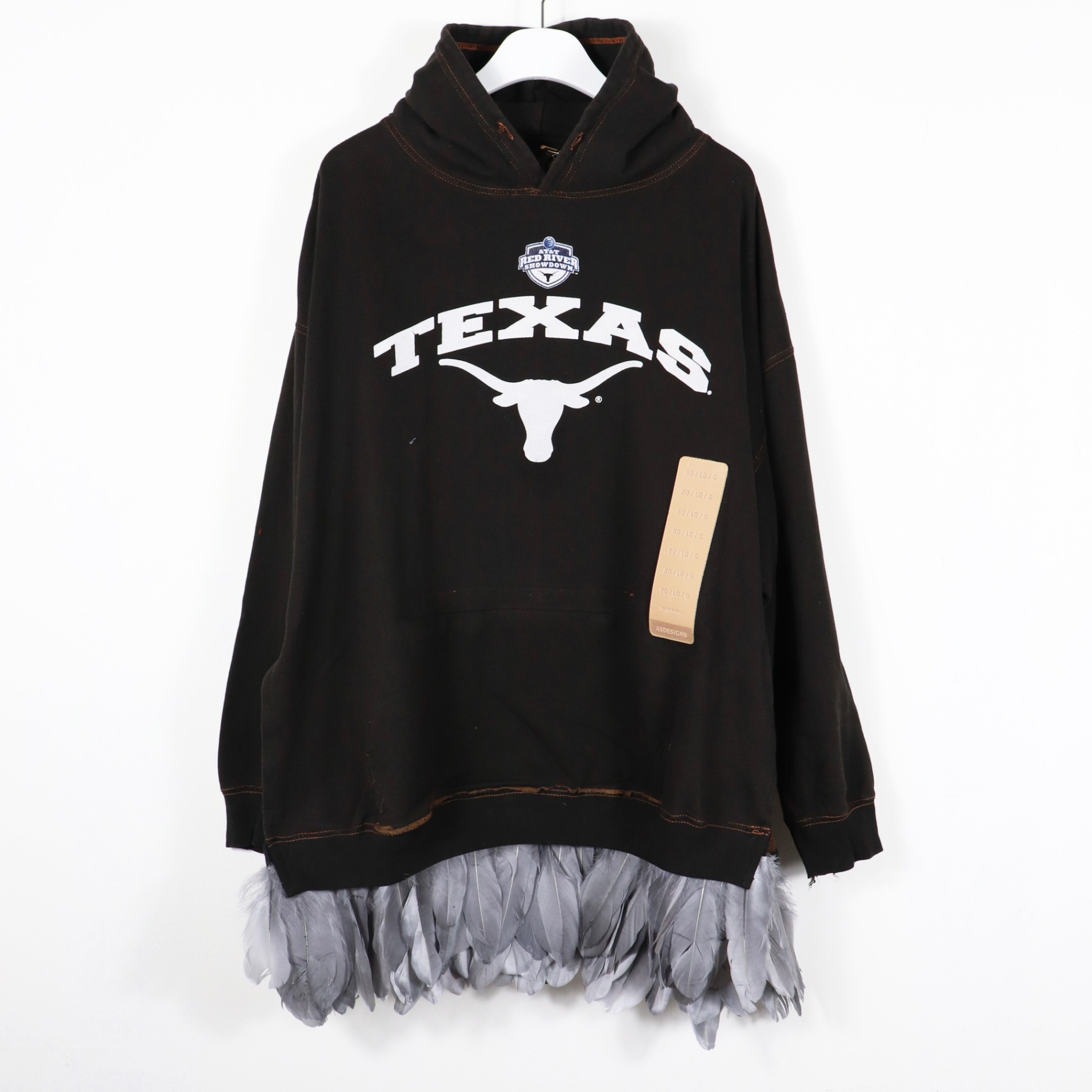 SS23 4SDESIGNS FEATHER TRIM SIZE TAG HOODIE BLACK