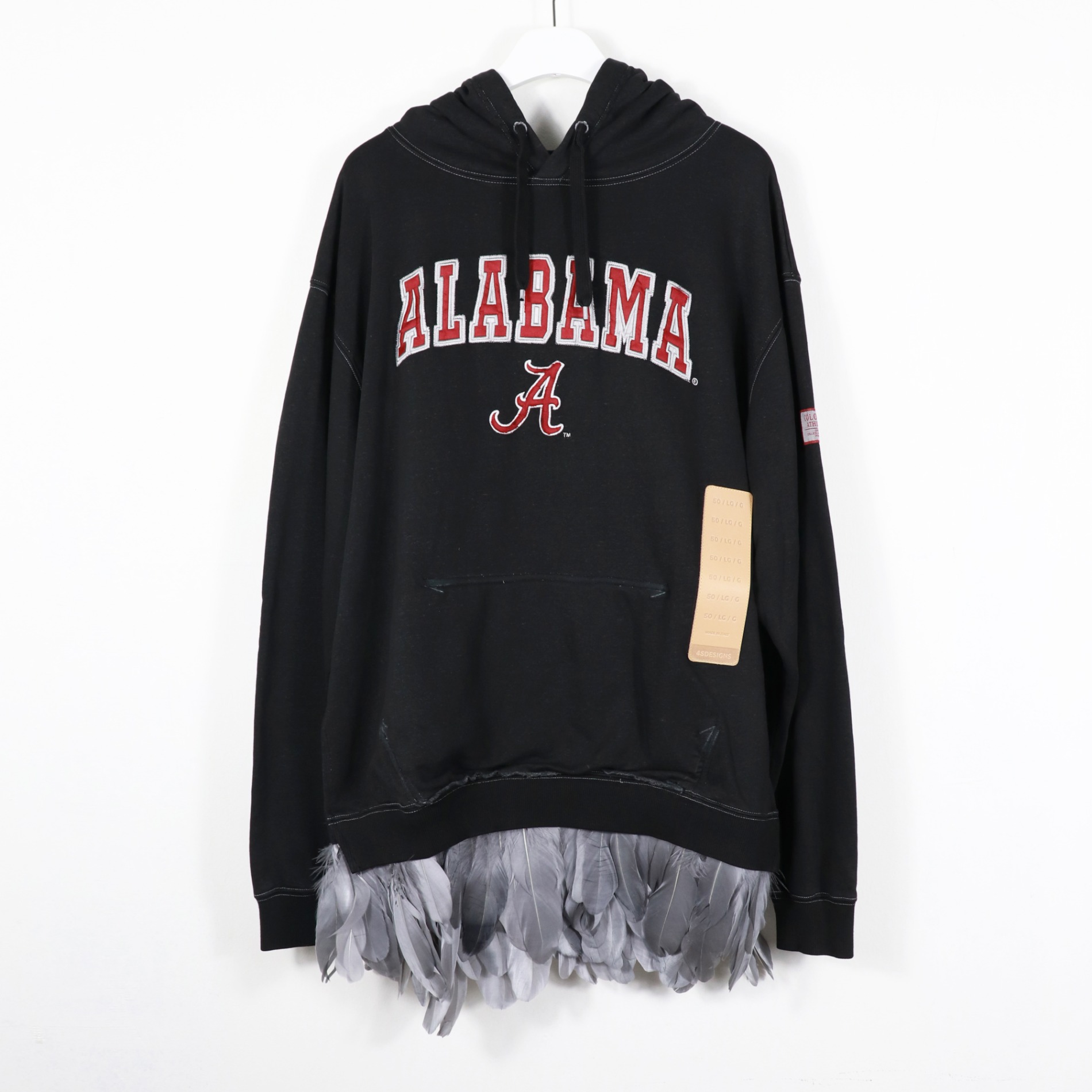 SS23 4SDESIGNS FEATHER TRIM SIZE TAG HOODIE BLACK