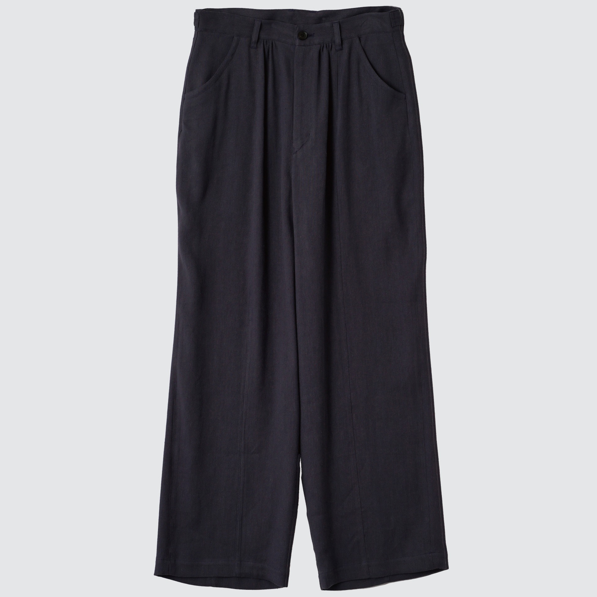 SS24 YOKE LINEN FRONT GATHER WIDE TROUSERS NAVY